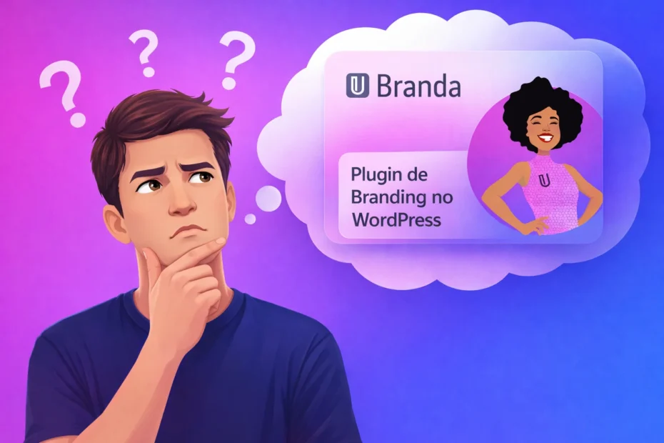 Pessoa em dúvida pensando se o plugin WPMU DEV Branda é a melhor opção para personalizar e aplicar branding no WordPress.